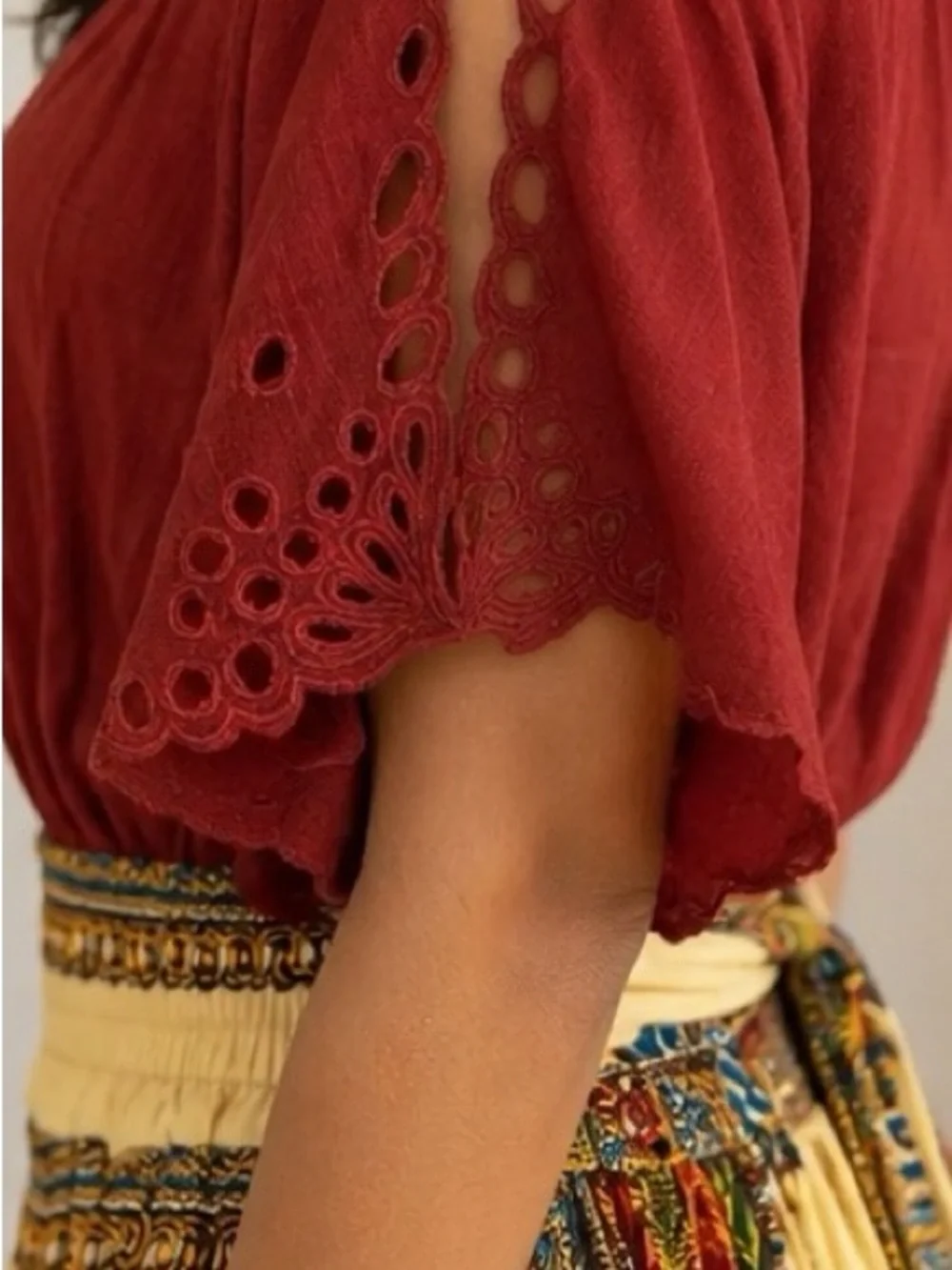 NF Boho Cotton Maxi Skirt & Embroidered Top Set OS Multicolor - Picture 5 of 9